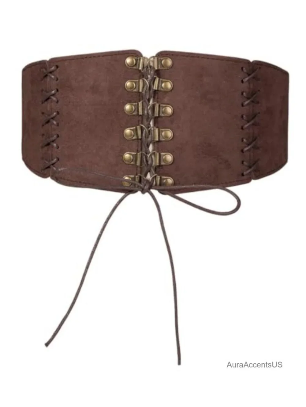 Vintage PU Leather Lace-Up Corset Waist Belt with Copper Buckle Cincher for